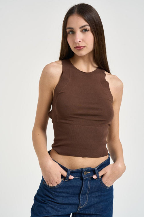 Top donna girocollo marrone