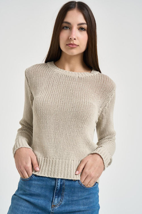 Maglia donna girocollo in cotone beige - 1