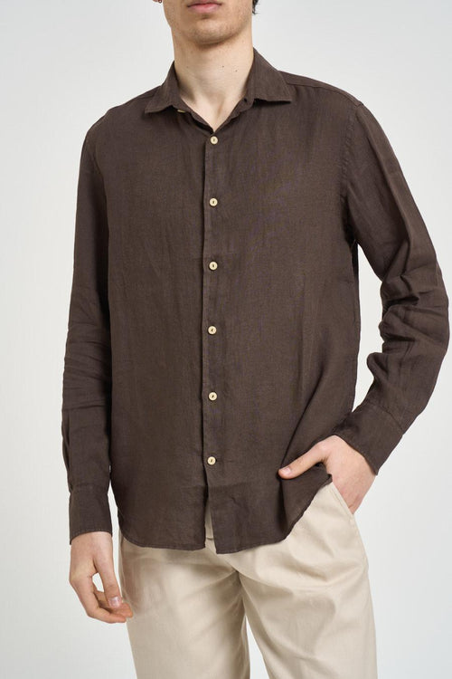 Camicia uomo "Pamplona" in lino marrone