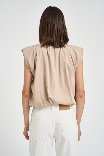 Top donna a palloncino beige - 3