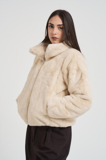 Ecopelliccia donna corta panna - 3