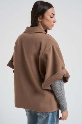 Cappotto donna Pera corto in drap di lana cammello - 6