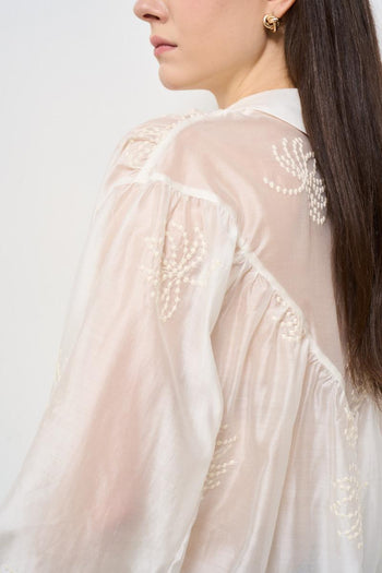 Camicia donna panna con ricami - 5