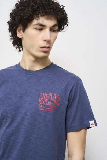 T-shirt uomo girocollo blu vintage - 3