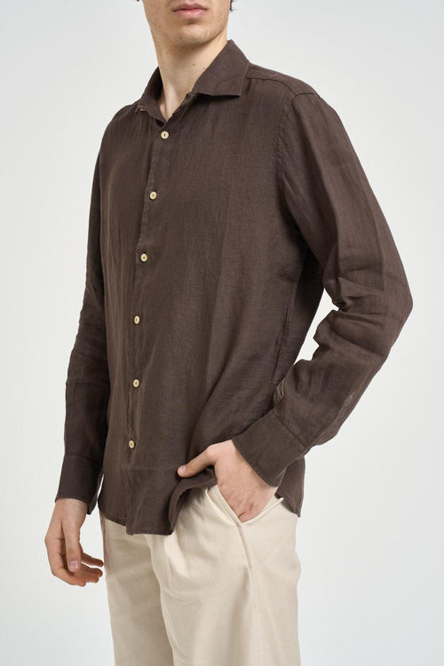 Camicia uomo "Pamplona" in lino marrone - 2
