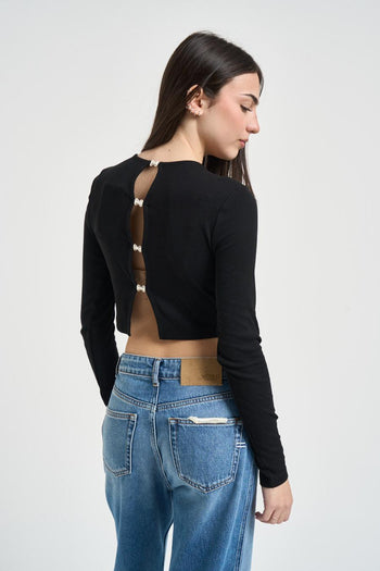 Top donna a costine nero - 3