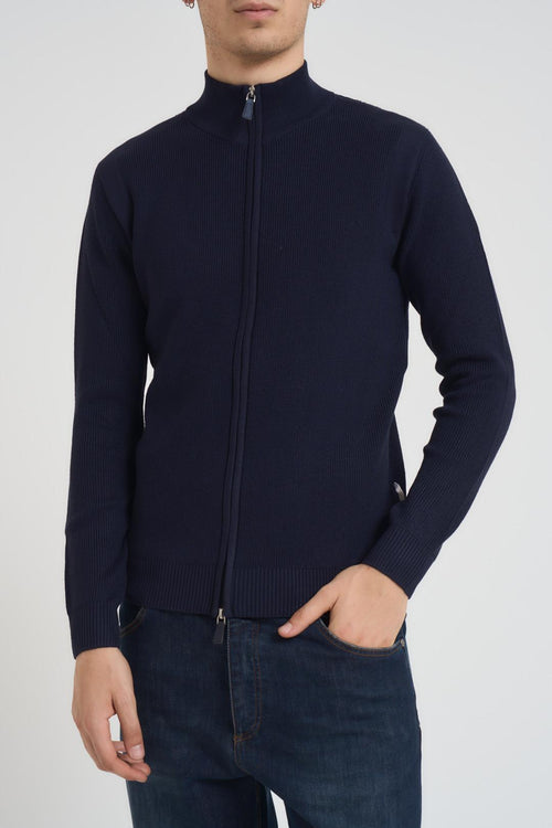 Cardigan uomo con zip blu notte