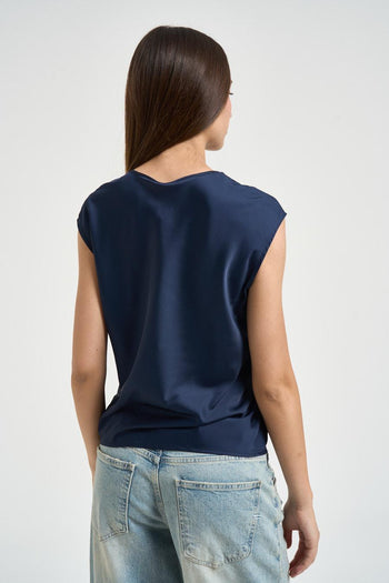 Blusa donna satinata blu navy - 3