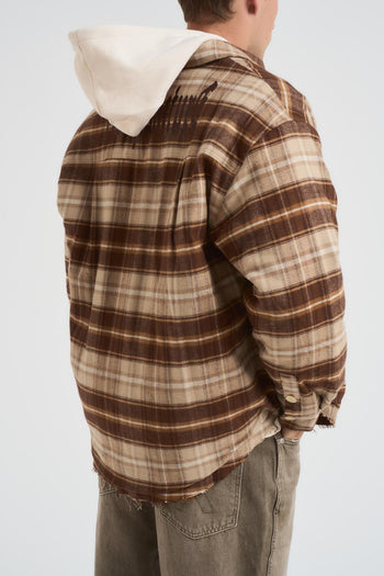 Camicia uomo a quadri marrone e beige - 5