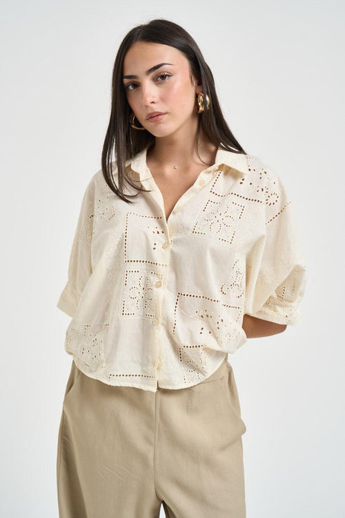 Camicia donna con ricami panna - 2