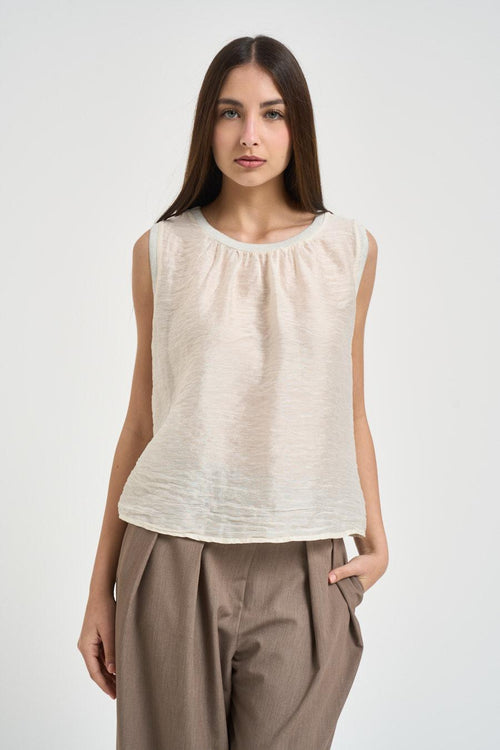 Top donna smanicato beige