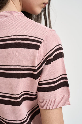 Maglia donna girocollo a righe rosa - 5