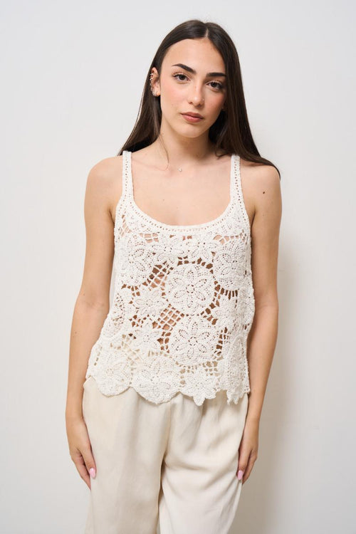 Top donna crochet panna