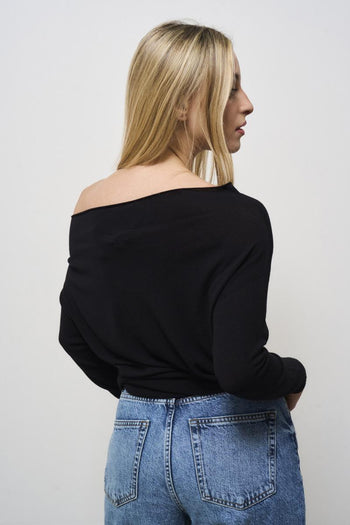 Women's black boat neck sweater - 4