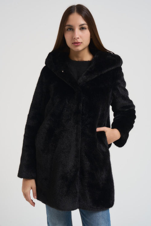 Cappotto in ecopelliccia midi nero