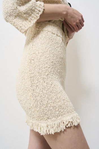 Beige women's skirt with fringes - 3