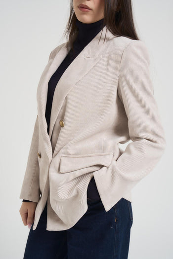 Giacca donna doppiopetto in velluto panna - 3