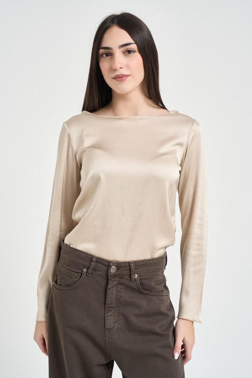 Blusa donna satinata beige