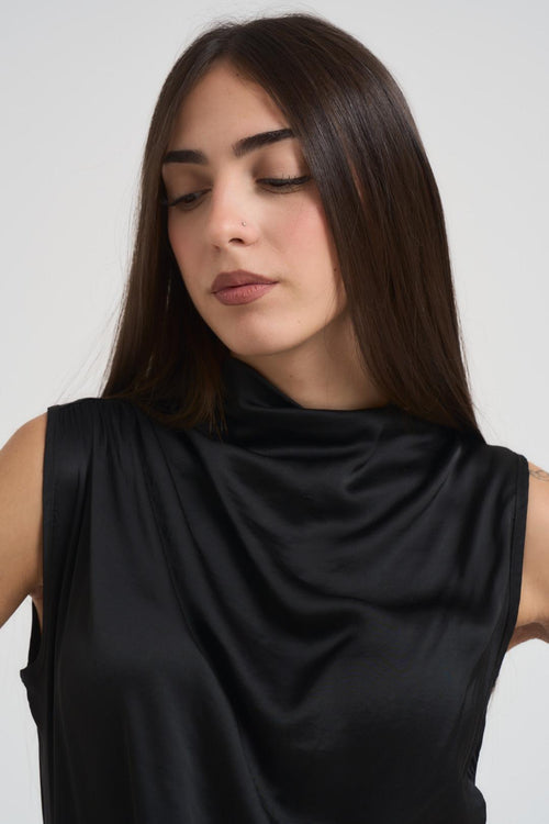 Top donna smanicato satinato nero - 2