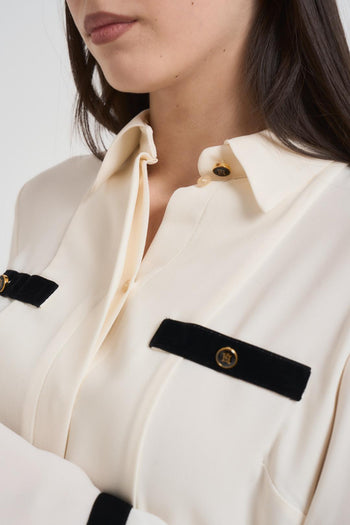 Camicia donna con maniche rouche ecru - 4