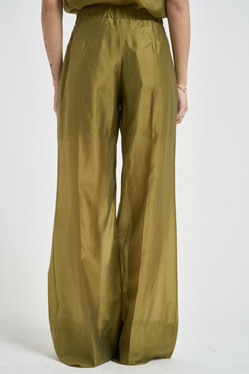 Pantalone donna a palazzo verde oliva - 4