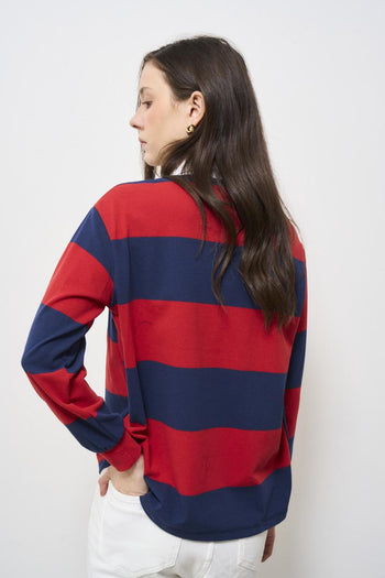 Red and blue striped women's polo shirt - 4