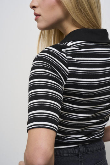 Black and white striped women's polo - 4