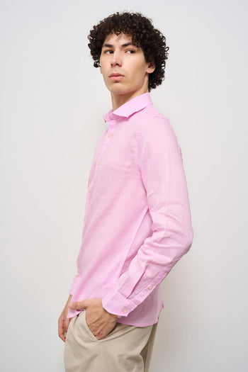 Camicia uomo in lino rosa - 4