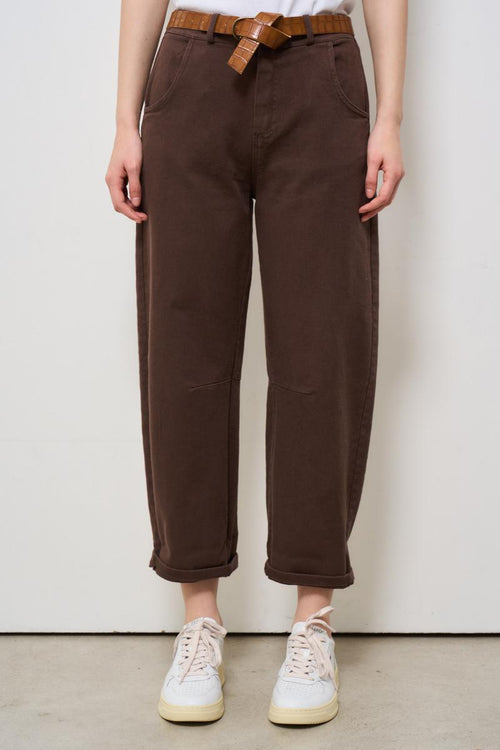 Jeans donna in denim marrone