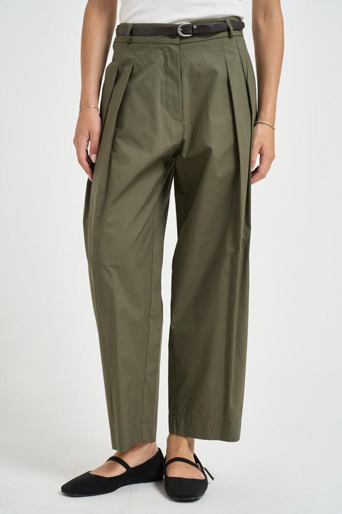 Pantalone donna barrel fit verde militare - 1