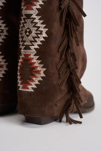 Stivali donna texani in suede marroni - 6