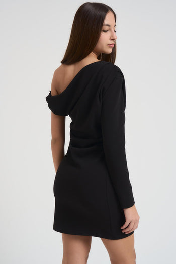Abito donna monospalla nero - 3