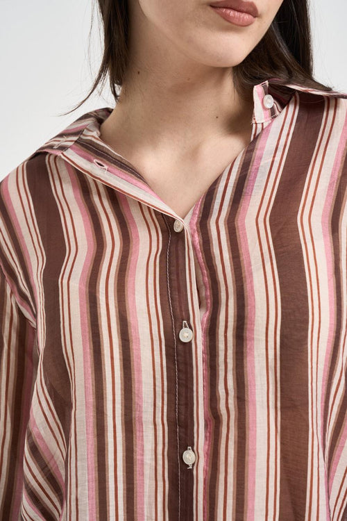 Camicia donna a righe rosa, panna e marrone - 2