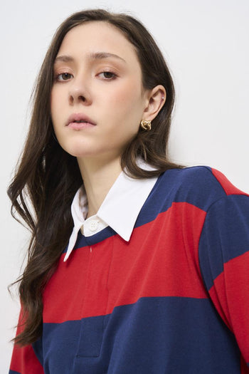 Red and blue striped women's polo shirt - 3