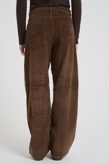 Pantalone donna a palazzo in velluto a costine marrone - 3