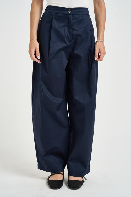 Pantalone donna barrel fit blu navy