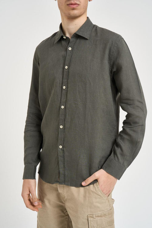 Camicia uomo in lino verde
