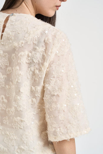 Blusa donna cropped panna con fiori - 4
