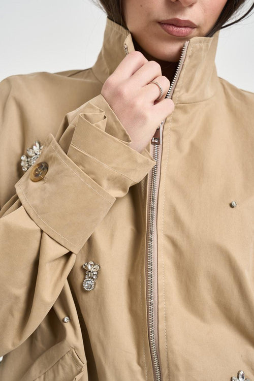 Bomber donna con strass beige - 2