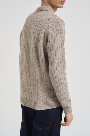 Polo uomo in maglia a righe tortora - 4