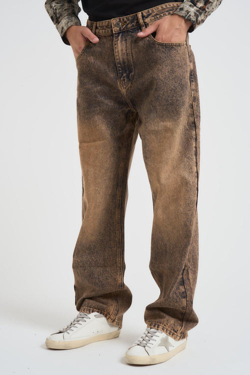 Jeans uomo in denim marrone/sabbia