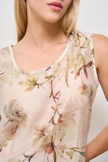 Top donna girocollo floreale beige - 3