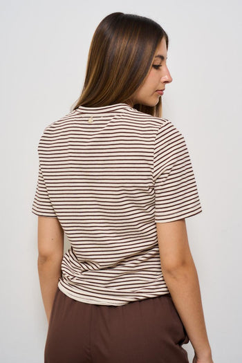 T-shirt donna a righe marrone - 3