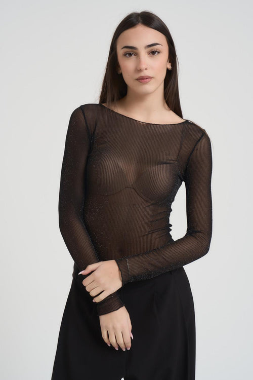 Top donna scollo a barca nera