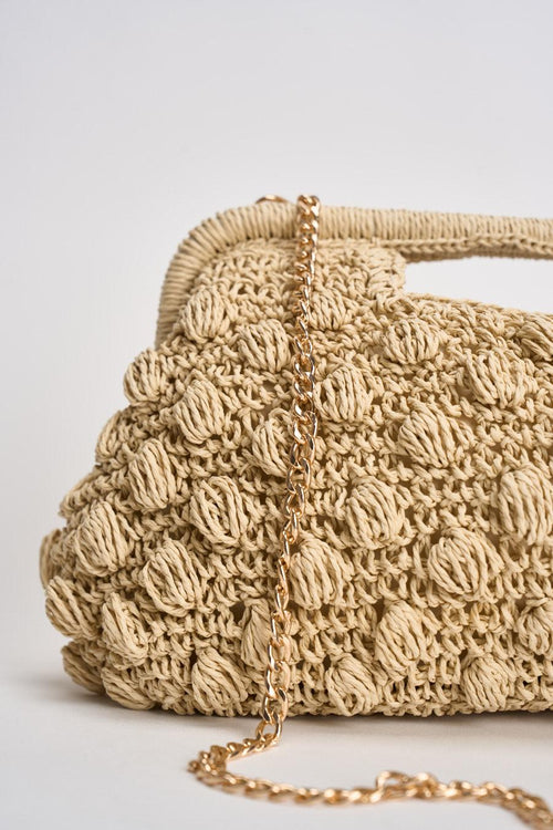 Borsa donna in rafia intrecciata beige - 2