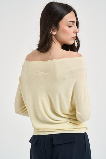Maglia donna scollo a barca giallo pastello - 3