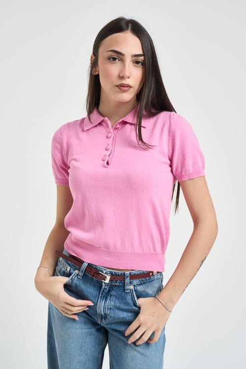 Polo donna in maglia rosa
