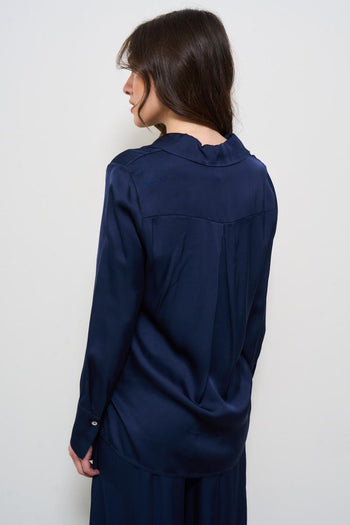 Camicia donna satinata blu - 4
