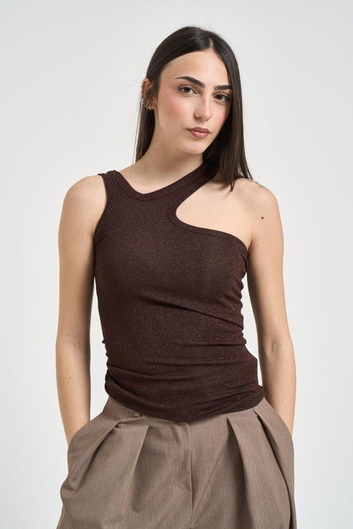 Top donna scollo asimmetrico moro