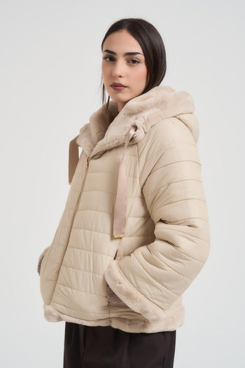 Ecopelliccia donna corta reversibile beige - 6